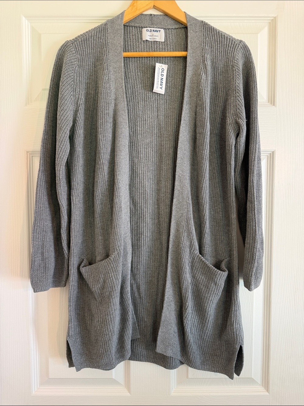 Old Navy Gray Open-Front Rib-Knit Cardigan with Pockets New